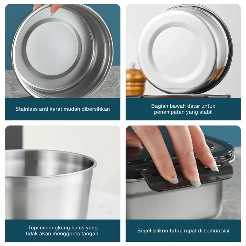 Kotak Makan Stainless Anti Bocor Anti Bau - [BULAT] Tempat Makan Toples Foodgrade dengan Penutup Klip - Kitchenware 2