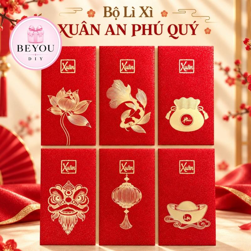 Bao Lì Xì Tết 2027 Giấy Đỏ Nhũ Kim Tuyến Cao Cấp Sang Trọng Tinh Tế, Bao Mừng Tuổi Chúc Tết Đinh Mùi