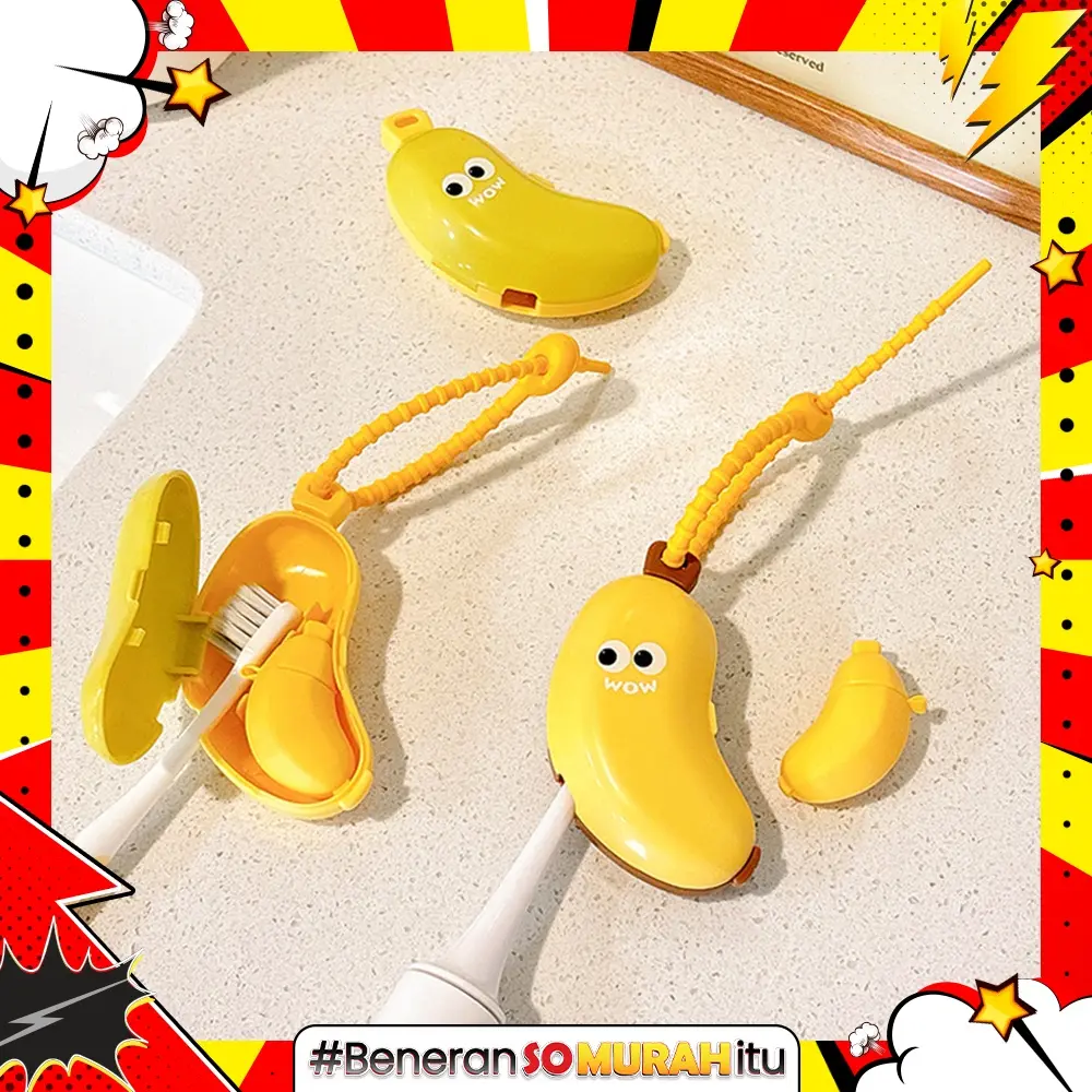 Toothbrush Holder Tempat Sikat Pasta Gigi Karakter Pisang Lucu Travel Friendly Portable
