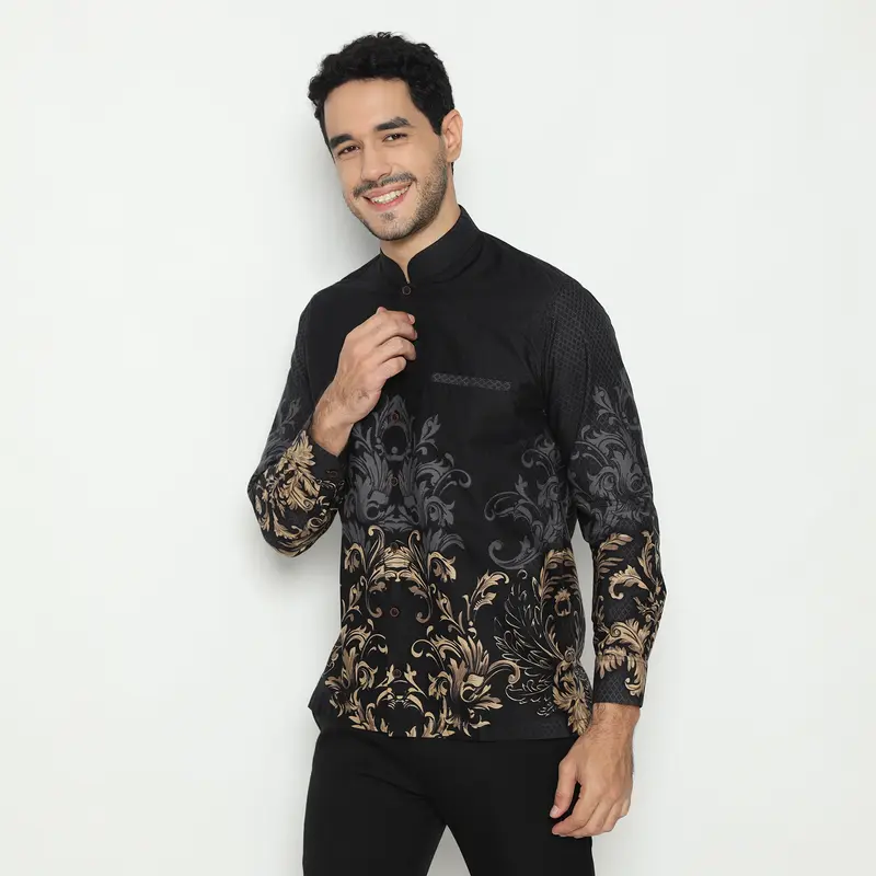 LUIGI RICCIO Kemeja Koko Batik Pria Leaf Black Series Sampai 3XL Special Ramadhan 2025 1