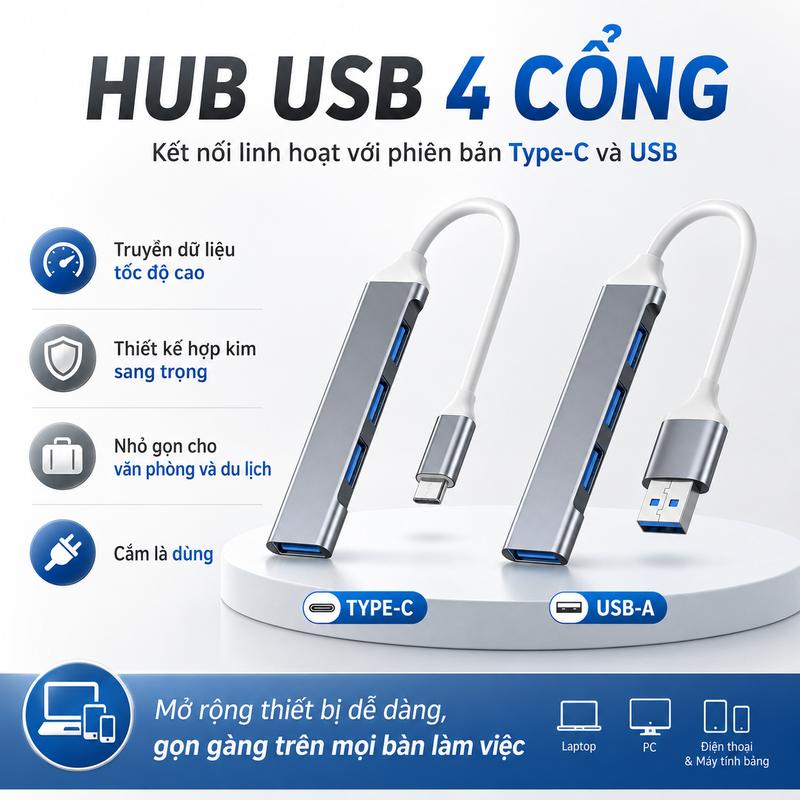Bộ Chuyển Đổi USB C 3.0 Loại C 3.1, Goojodoq, 4 Cổng OTG, Tương Thích Với Lenovo, Xiaomi, MacBook Pro 13 Và 15, Air Pro, PC