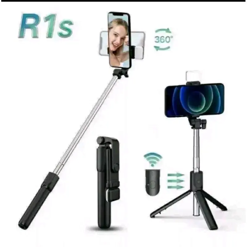 Tripod Tongsis Bluetooth lampu 4in1 R1S Tripod Tongsis Lampu Selfie Light 360°
