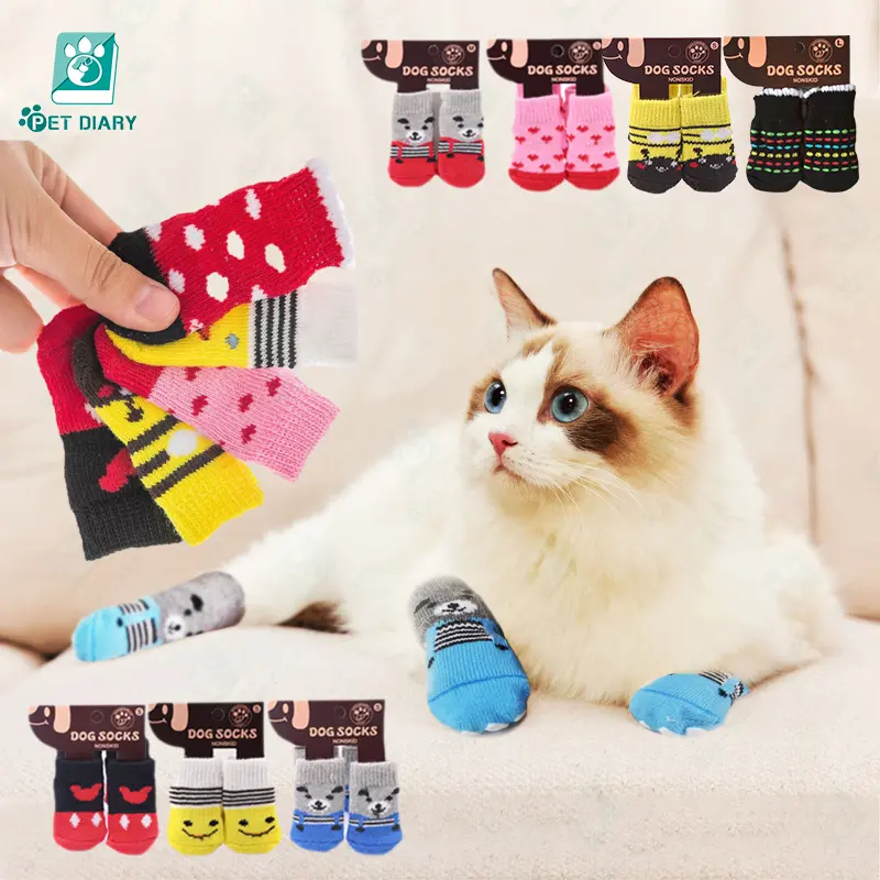 Kaus Kaki Untuk Kucing Anjing Lucu Kostum Hewan Poodle Paw Protectors 4Pcs/Set Kaus Kaki Rajut Grip
