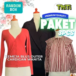 3pcs Kemeja Blouse outer cardigan Atasan untuk Wanita - Paket Requesr  Premium TRITI COLLECTION  Formal Kerja Casual Panjang Unik Putih Baju Hitam Basic Karet  Santai Scuba Kantor Kerah Kancing Nyaman