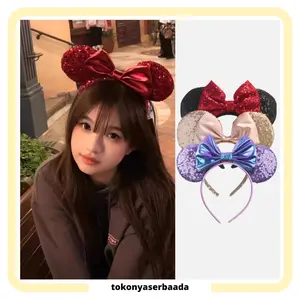 TSA (COD) Bando Karakter Telinga Mickey dan Minnie Glitter Jumbo Bando Anak Bentuk Pita Bando Glitter Karkater Kartun Besar Headband Lucu Warna Warni Hair Band Korean