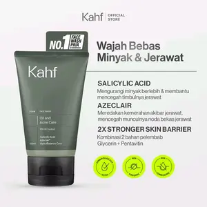 Kahf Face Wash Oil and Acne Care 100 ml - Sabun Cuci Muka Pria untuk Membantu Lawan Jerawat dan Kontrol Minyak - Suitable for Daily Use