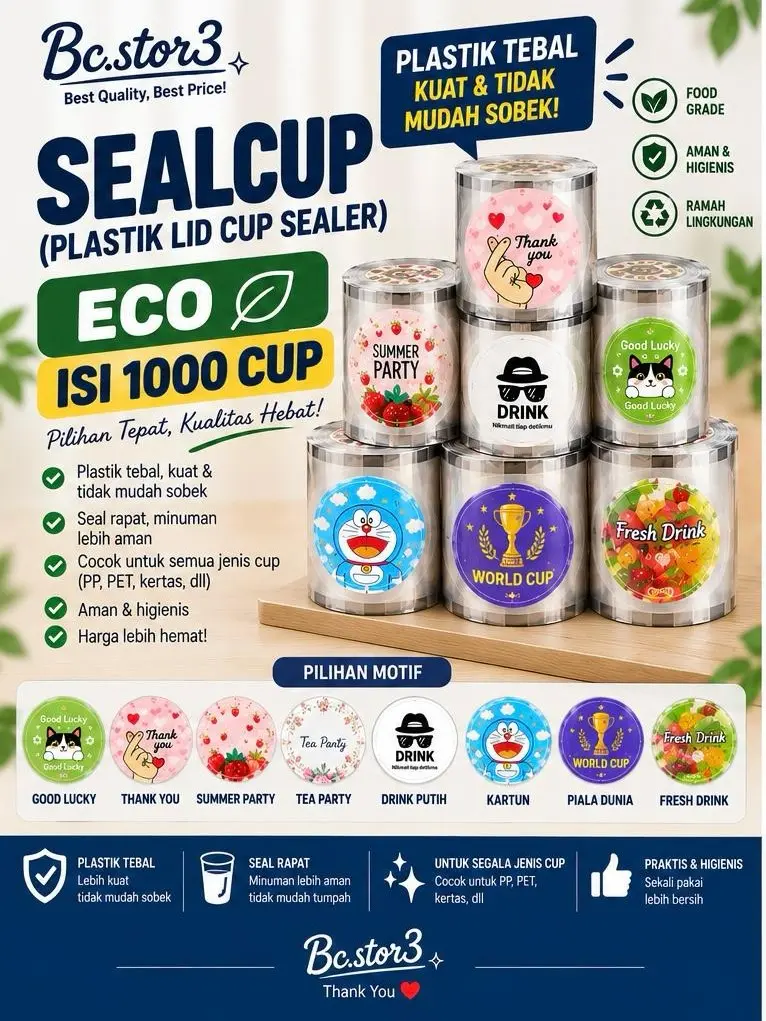Sealcup Tutup Minuman Plastik Lid Isi 1000 ECO (± 500 PCS) Bahan PP untuk Semua Ukuran Gelas Berbagai Minuman