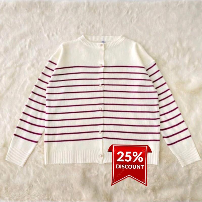 SWEATER RAJUT CARDIGAN KANCING MUTIARA cardigan stripe jumbo Nyaman Knitwear Wanita Outer 4