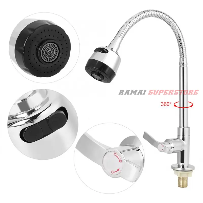 Keran Angsa Fleksibel Kepala Besar Kran Cuci Piring Sink Stainless 1