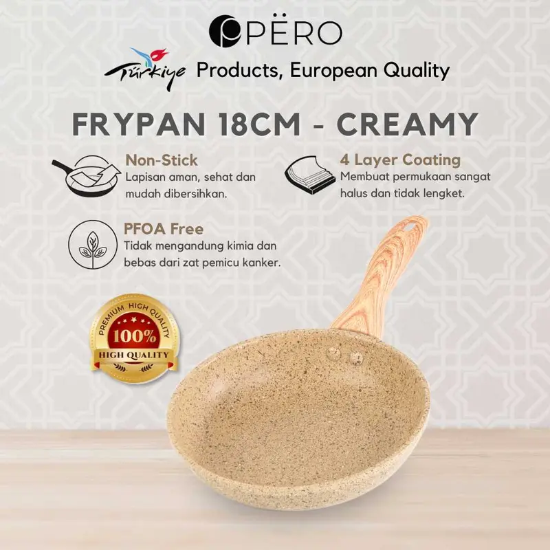 [Exclusive Jordi Onsu] Pero Frypan 18cm Nonstick Granite Wooden Handle/ Wajan Tanpa Minyak 1