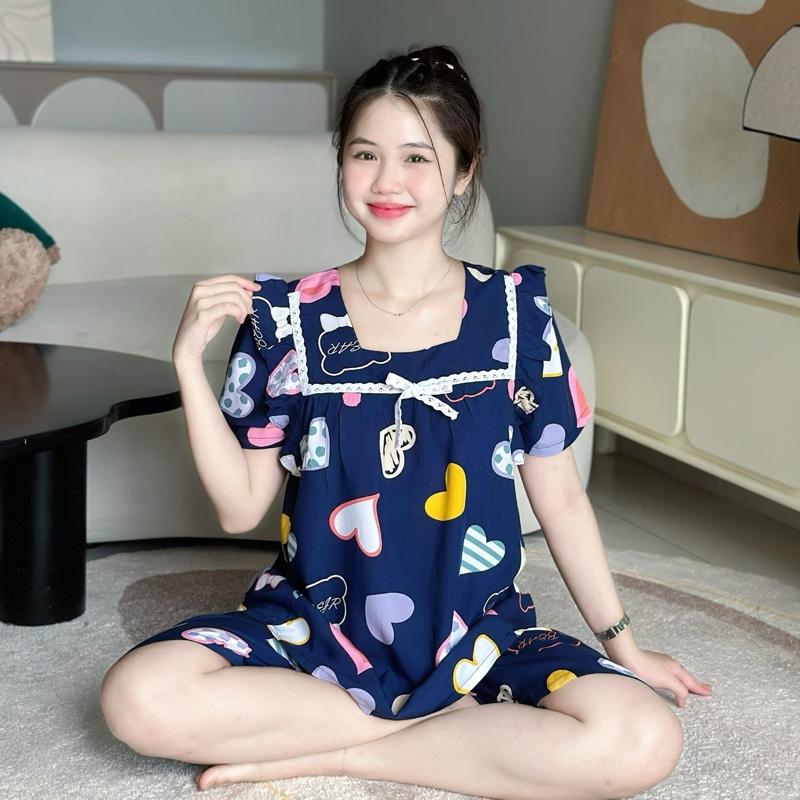 Bộ đồ bầu vải tôn thái LỮNG CỔ VUÔNG BÈO mặc cả bầu và sau sinh