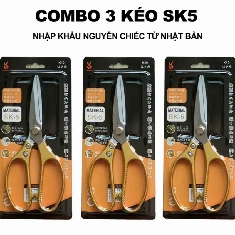 COMBO 3 Kéo Nhật cắt gà SK5 lưỡi thép không gỉ, kéo làm bếp đa năng lưỡi kéo…