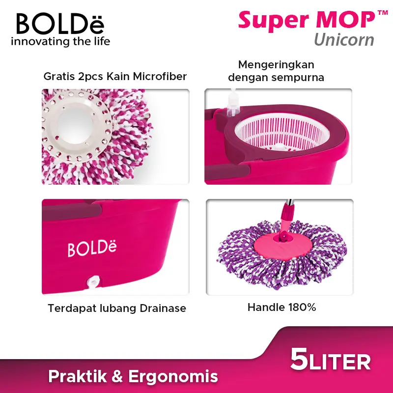 BOLDe Super Mop Unicorn - Merah Muda 2