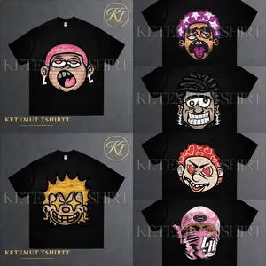 Kaos Oversize Ilustrasi Karakter｜Desain Wajah Unik Gaya Street Art｜Tampil Berani dan Beda｜Nyaman Dipakai & Siap COD