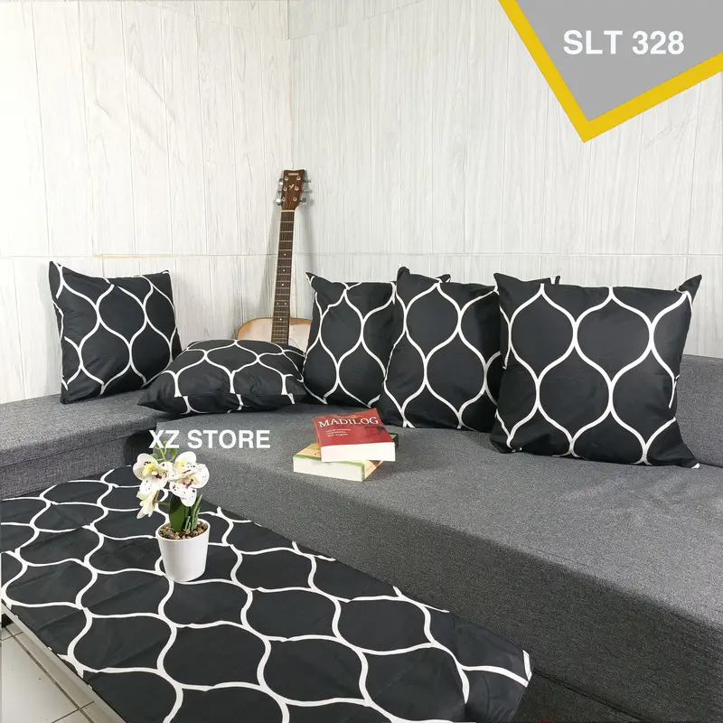 Paket Hemat  Sarung Bantal Sofa Ukuran 40 + Taplak Meja Kain Lembut Katun Resleting 3
