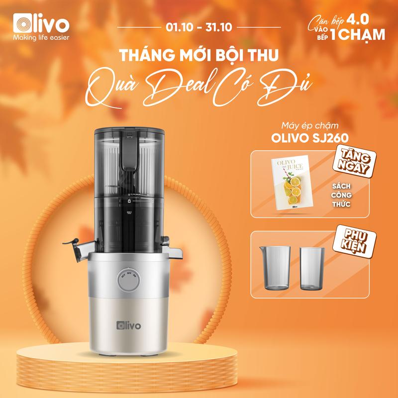 Máy Ép Chậm OLIVO SJ260 – Màu Solara, Lưỡi Dao Kép, Khoang Tiếp Lớn, Ép Kiệt, Dễ Dàng Vệ Sinh