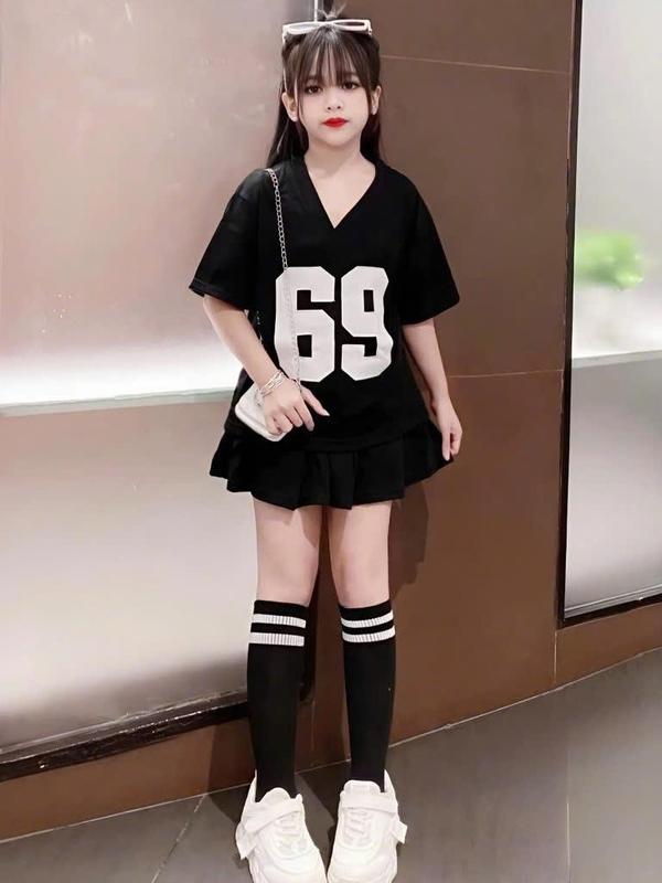 4-15 tuổi. Sét bộ chân váy xếp ly có lót váy cho bé gái in số 69 chất vải cotton mềm mịn thấm hút mồ hôi. VS02 7