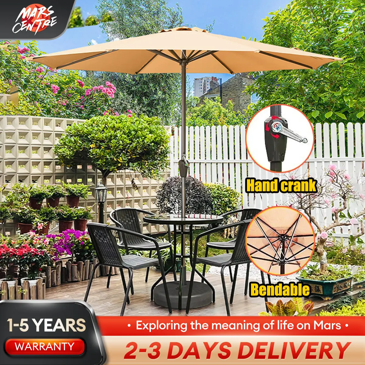 2.7M Patio Garden Umbrella Outdoor UV-Protection Waterproof Payung Taman for Outdoor Garden,Yard,Beach,Marke，Meja payung