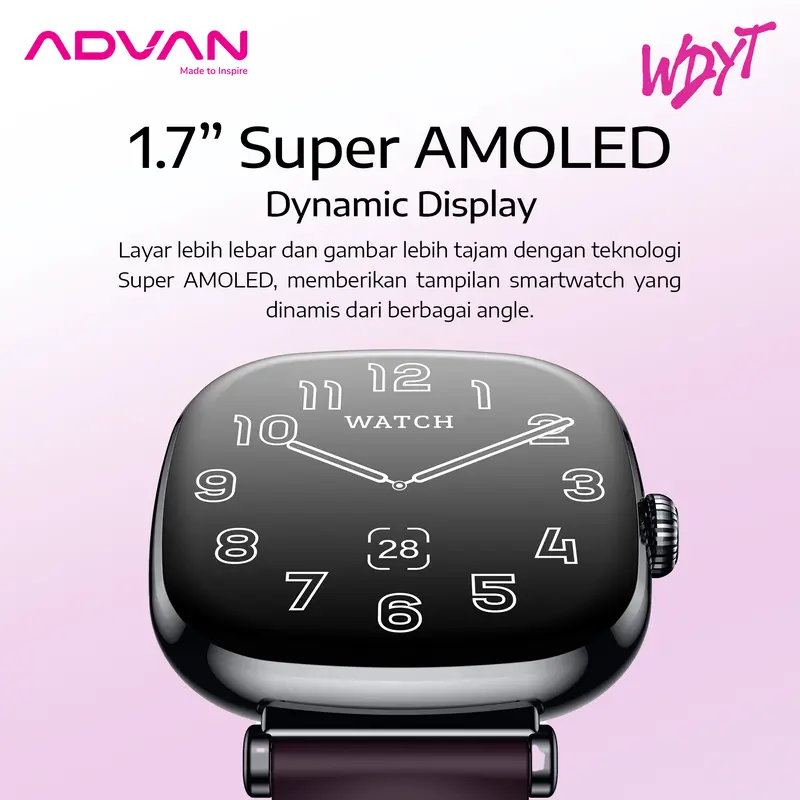 [Exclusive Vilmei] ADVAN Smartwatch WDYT 1.7" Super Amoled AOD Smart AI Assistant Bluetooth Call WaterProof IP68 Jam Tangan Pintar 4