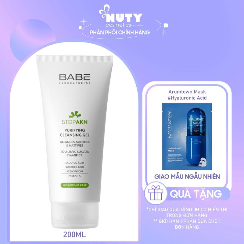 [Bản Nâng Cấp][Tặng mặt nạ] Sữa rửa mặt BABE Stop AKN Purifying Cleansing Gel Cho Da Dầu Mụn 100ml/200ml Skincare Gel Rửa Mặt