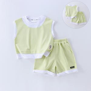 SCBEBE韓系ミニマル2点セット サマーグリーンノースリーブTシャツ＆ショートパンツ インスタ映えデザイン 3歳〜12歳