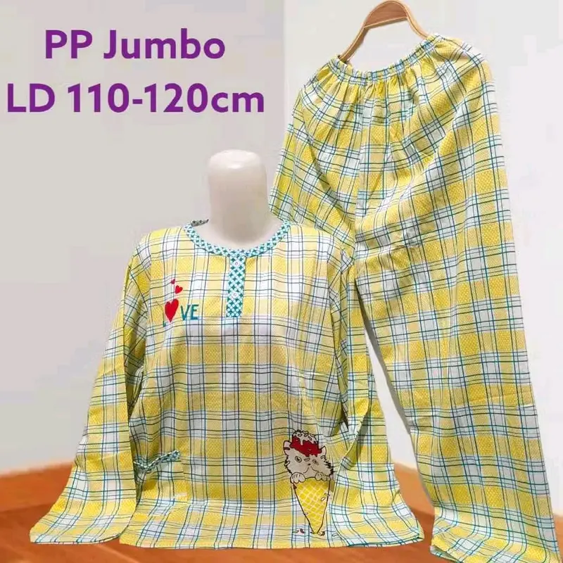 Set PP Baju Tidur Kaos Lengan Panjang dan Celana Panjang Jumbo Babydoll Wanita LD 110-120 cm 6