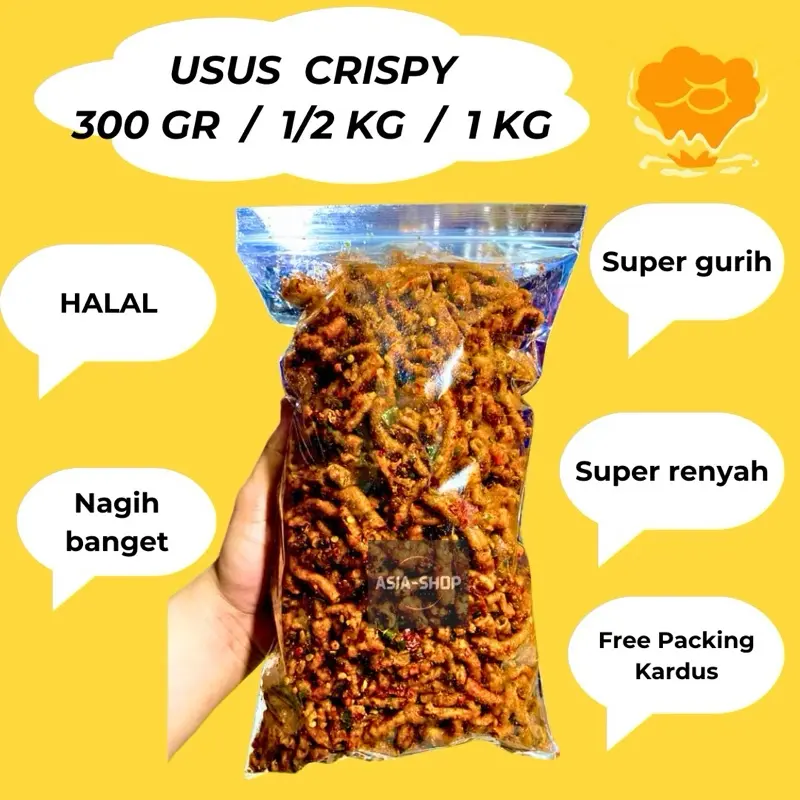 250gr KERIPIK USUS AYAM KRISPY PEDAS DAUN JERUK CHILI OIL SUPER RENYAH ENAK Kripik Crispy Snacks