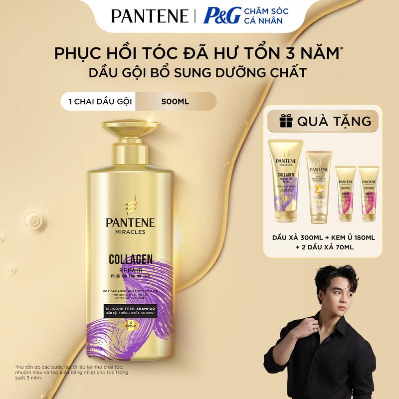 Dầu Gội PANTENE MIRACLES Không Silicon & Bổ Sung Dưỡng Chất Cho Tóc Chắc Khỏe/ Phục Hồi Hư Tổn Chai 500ML TẶNG Dầu Xả Pantene 3MM phục hồi hư tổn/ngăn rụng tóc 300ml + Kem Ủ Serum 180ml