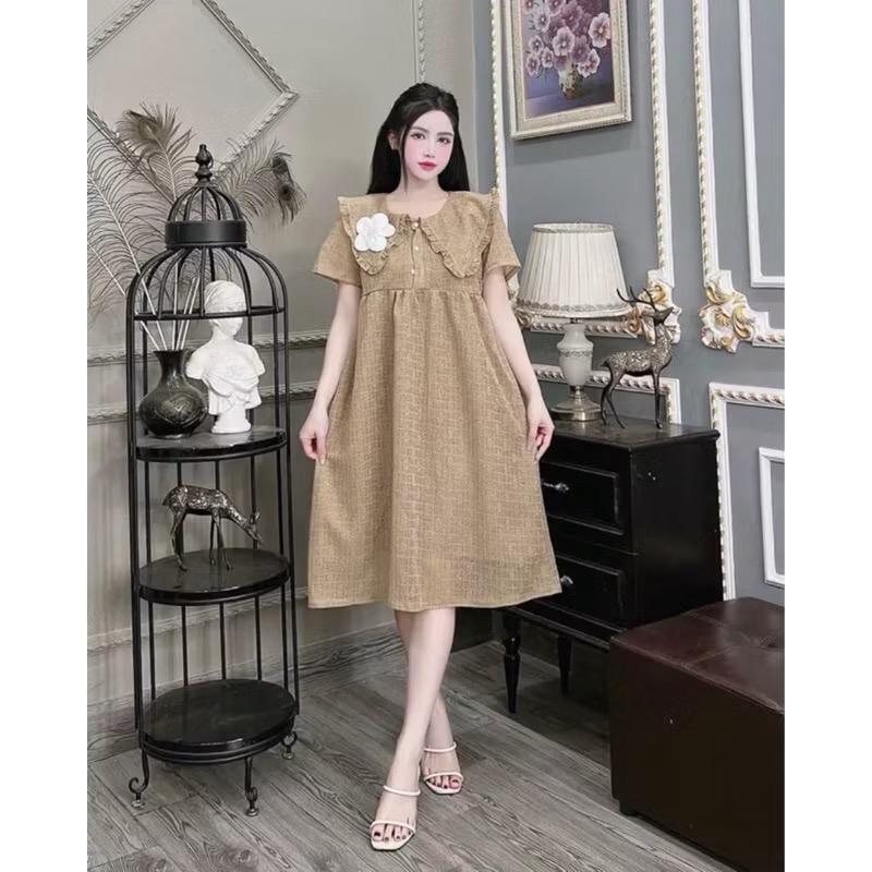  Váy bầu cổ bèo bông hoa tiểu thư vải ren V31 
