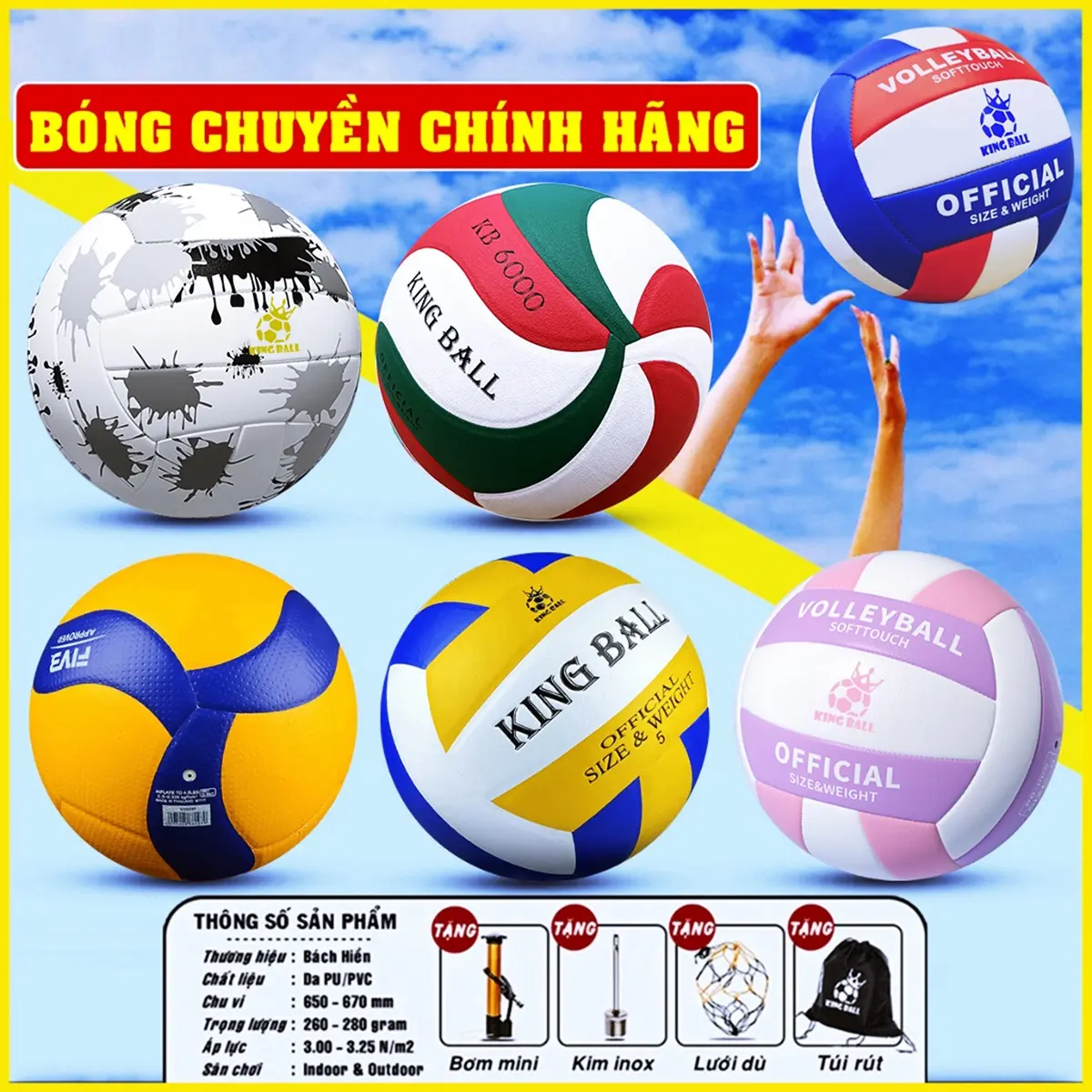 Bóng Chuyền Da Chính Hãng King Ball Cao Cấp Giá Rẻ Nam Nữ Trẻ Em Học Sinh Viên Thi Đấu Tập Luyện Ngoài Trời