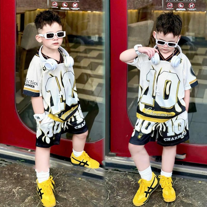Sét Bộ Quần Áo Thể Thao In Số 10 Phong Cách Boy Phố Mùa Hè Dành Cho Bé Trai Bé Gái Size 9-44kg Chất Liệu Vải Thông Hơi Thoáng Mát In Số 10