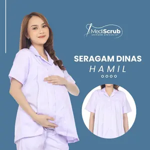 Mediscrub Setelan Baju Dinas Hamil Kerah Rever Lengan Pendek Nyaman
