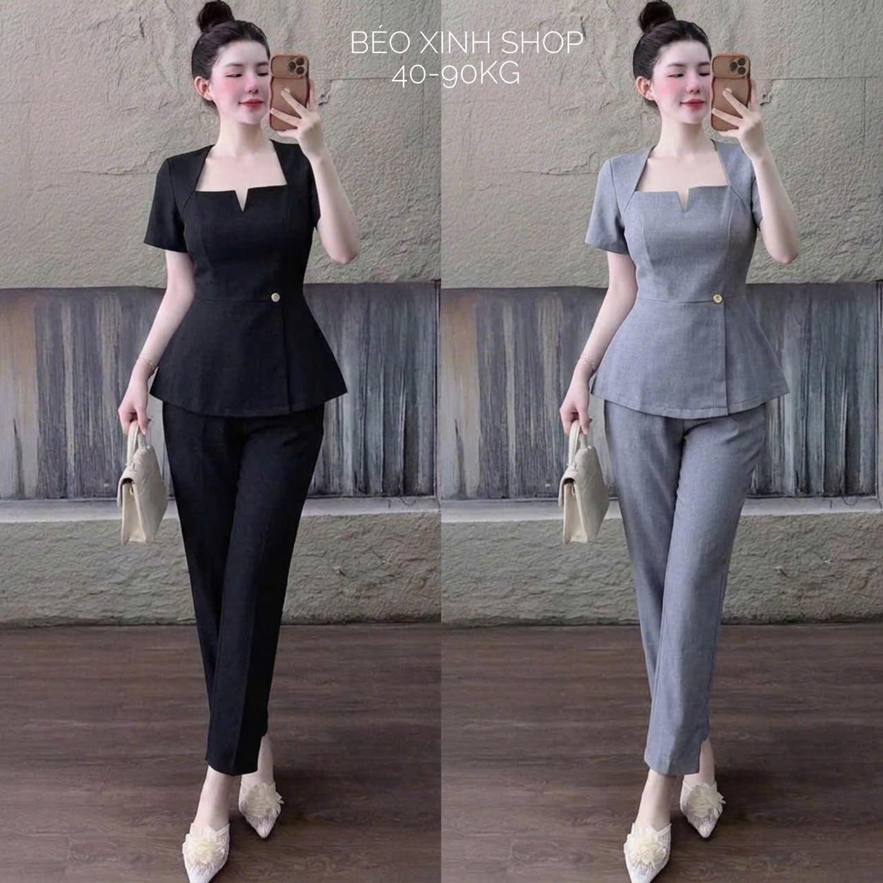 Set Quần Áo Nữ Áo Nữ Cổ U Phối Nút Vải Xước Cotton Hàn Cao Cấp Dễ Thương Nữ Top Women Xoè - A.1788