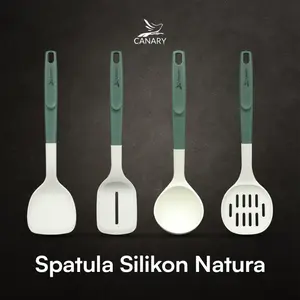 CANARY - Spatula Silikon Natura Premium Tebal Tahan Panas Sodet Sutil Irus Lubang Gagang Nilon Food Grade