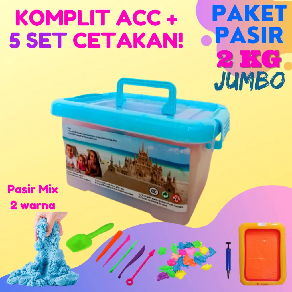 Mainan Anak Paket Pasir Ajaib 2 kg EXTRA JUMBO 5 SET CETAKAN - Pasir ajaib mainan anak - 5 SET CETAKAN