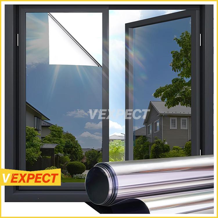 Phim riêng tư cửa sổ một chiều, dày, giấy dán kính không cần keo, cho gia đình, gương phản chiếu, chống nắng, kiểm soát nhiệt, chống chói, chống tia cực tím