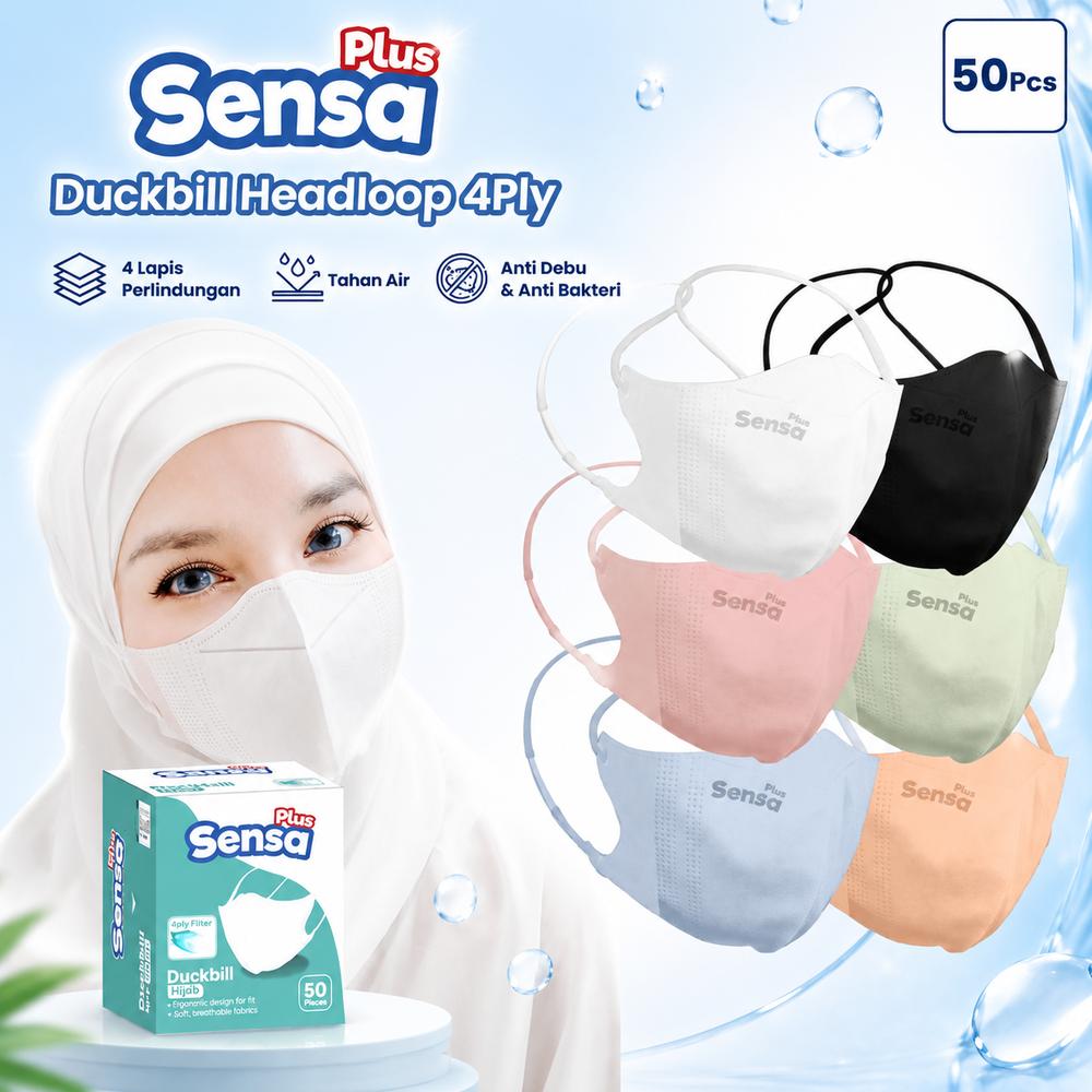 Duckbill Hijab 50 Pcs Headloop Putih Hitam Mask Masker - Putih