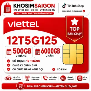 [QC Viettel 12Tháng ] SIM VIETTEL NGHE GỌI 5G 12T5G125 500GB/Tháng (Sử dụng 12 tháng) - Đăng ký chính chủ. Bảo hành tại các cửa hàng Viettel toàn quốc.