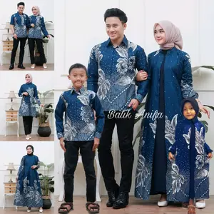 Baju Batik Couple Pasangan Keluarga kekinian 2025 Motif Anggrek Navy Matt Katun Premium