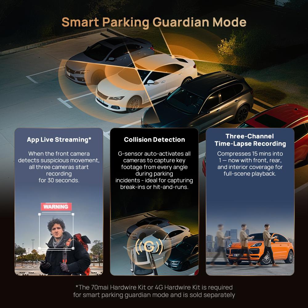 70mai Dash Cam 4K T800 Set Three-Channel Supercapacitor Built-in GPS & ADAS Buffered Emergency Recording