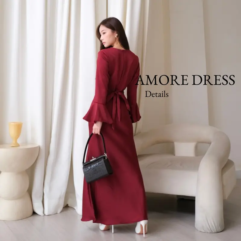 AMORE DRESS - Padaka Attire - Dress Bodycon Polos Fit Body Melayu Gamis Muslim Maxmara satin stitch violet Atasan Maxi Kondangan Pesta Lebaran Panjang 7