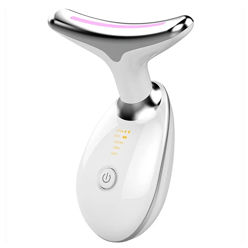 Neck Face Firming Smoothes Wrinkles Tool, Double Chin Reducer Vibration Massager With 3 Color Modes For Wrinkles Appearance And Skin Tightening