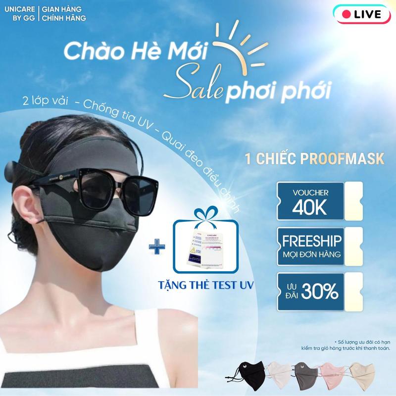 [LIVE] Khẩu trang chống nắng toàn mặt Full Face UNICARE, Khẩu trang UV- proof Full Face Mask chống tia UV 2 lớp chất liệu lụa mịn thoáng khí, quai đeo điều chỉnh phụ kiện che mặt