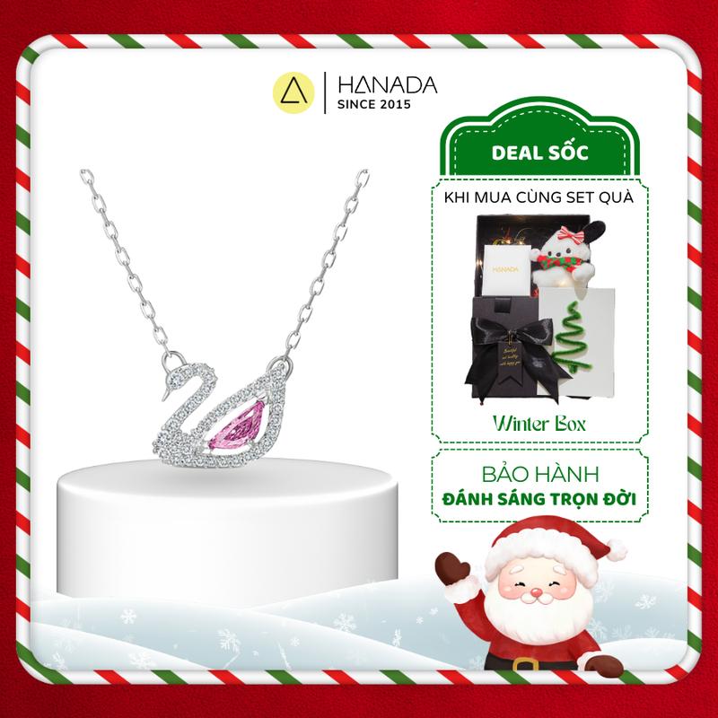 Bộ Quà Tặng Dây chuyền nữ Bạc 925 vòng cổ nữ Hanada quà tặng bạn gái set trang sức dây chuyền bạc thiên nga đính đá trắng hồng sang trọng dây chuyền bạc cho nữ đi tiệc L1301 K7