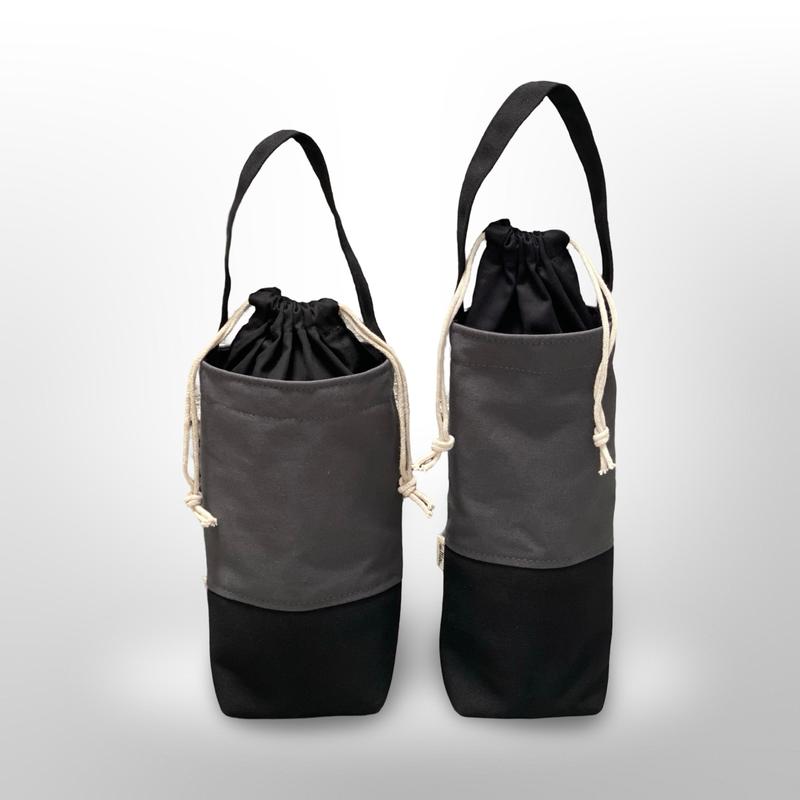 Túi đựng cốc giữ nhiệt, bình nước bằng vải Canvas mẫu trơn Đen-Xám có quai xách