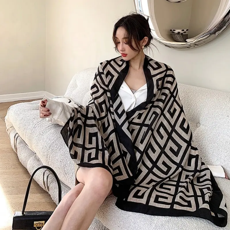 Khăn Quàng lụa, chất liệu Simili, thời trang mới, vải cotton và lanh, thích hợp cho các hoạt động ngoài trời, khăn choàng nữ, khăn quàng cổ, 180 * 80cm, thiết kế đơn giản, nhiều màu sắc, khăn lụa sang trọng Women Hoa 5