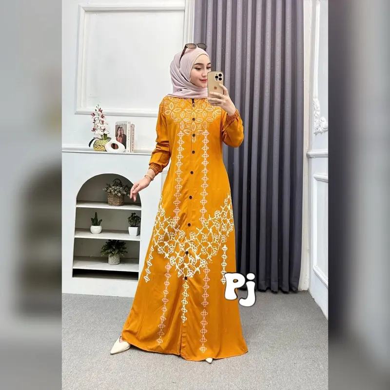 Gamis Rayon Premium Gamis Batik Cap Malaman Gamis twill ori pekalongan cap malaman full kancing Muslim  Kondangan  Wanita Wudhu Dress 4