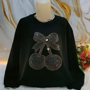 ATASAN SWEATER PITA CHERRY dengan Desain Rhinestone Cantik dan Nyaman untuk Dipakai Sehari-hari Sweatshirt