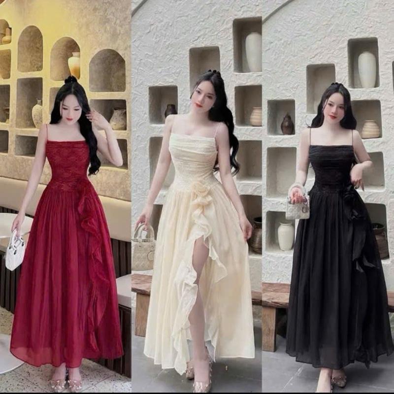   KHÔNG KÈM ÁO KHOÁC PHỤ KIỆN...  ĐẦM 2 DÂY DÁNG DÀI XẺ TÀ ĐÍNH HOA đi tiệc du lịch... Nữ 