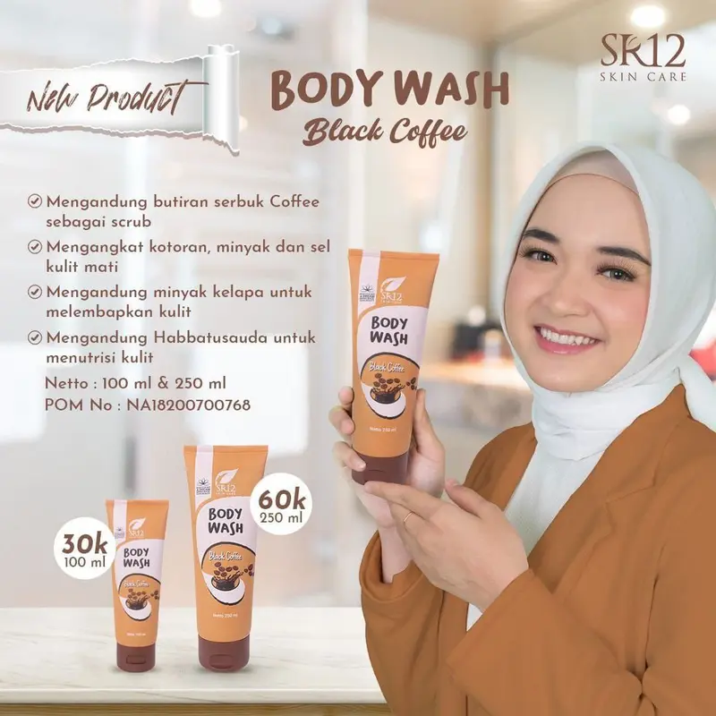 SR12 Body Wash Coffee Sabun Mandi Cair Aroma Kopi Dengan Butiran Scrub Mencerahkan Dan Menyamarkan Noda Hitam 5